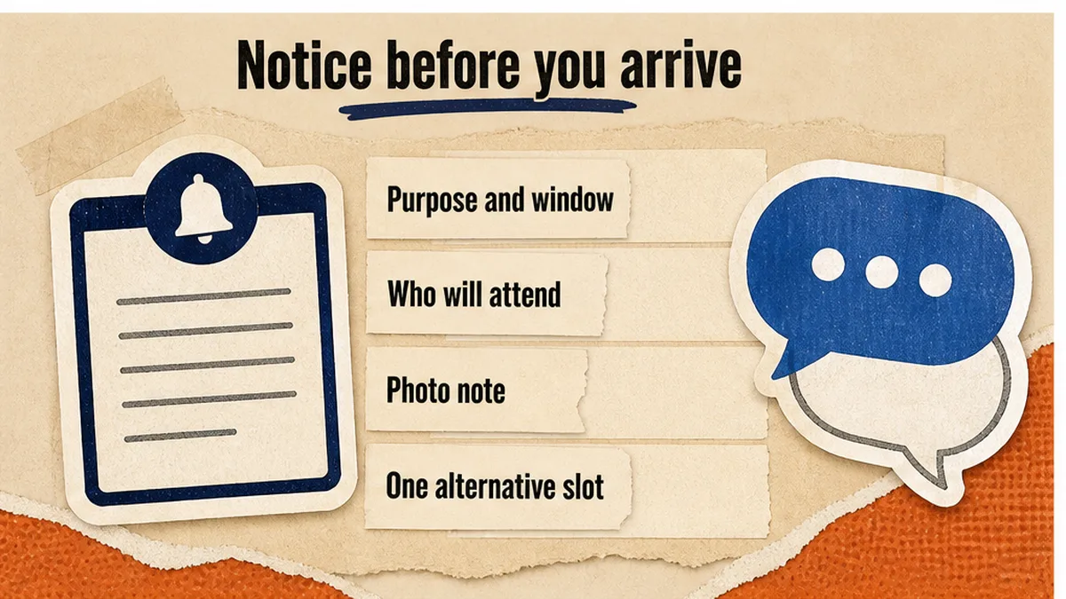 Written notice fields: purpose, time window, who attends, one alternative slot