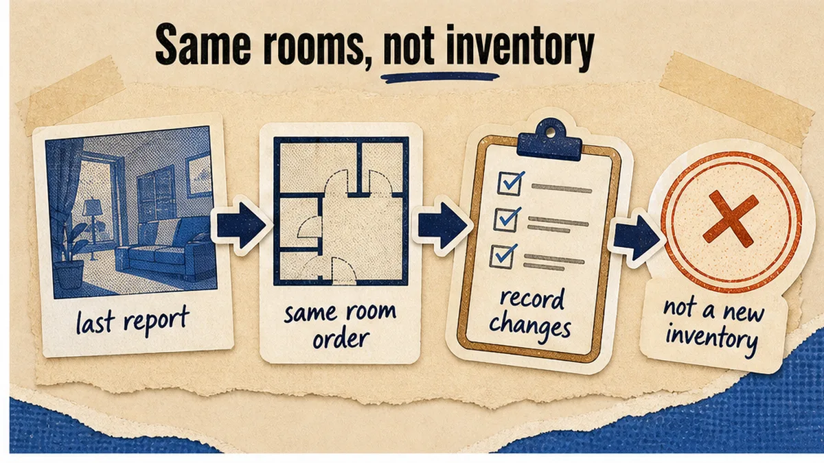 Walk the last report in the same room order, not a new inventory