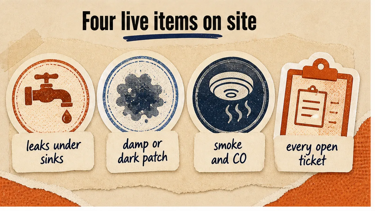 On-site stamps for leaks, damp, smoke and CO, and open tickets