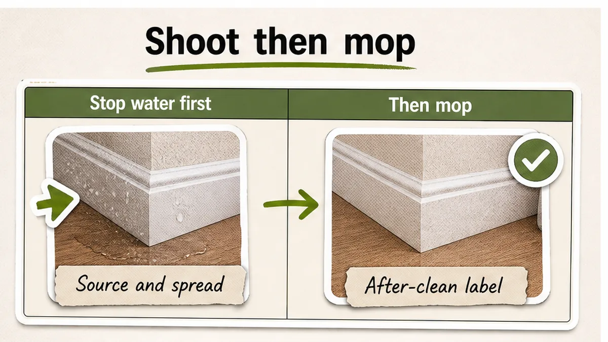 Comparison of photographing source and spread versus mopping first, with after-clean labels