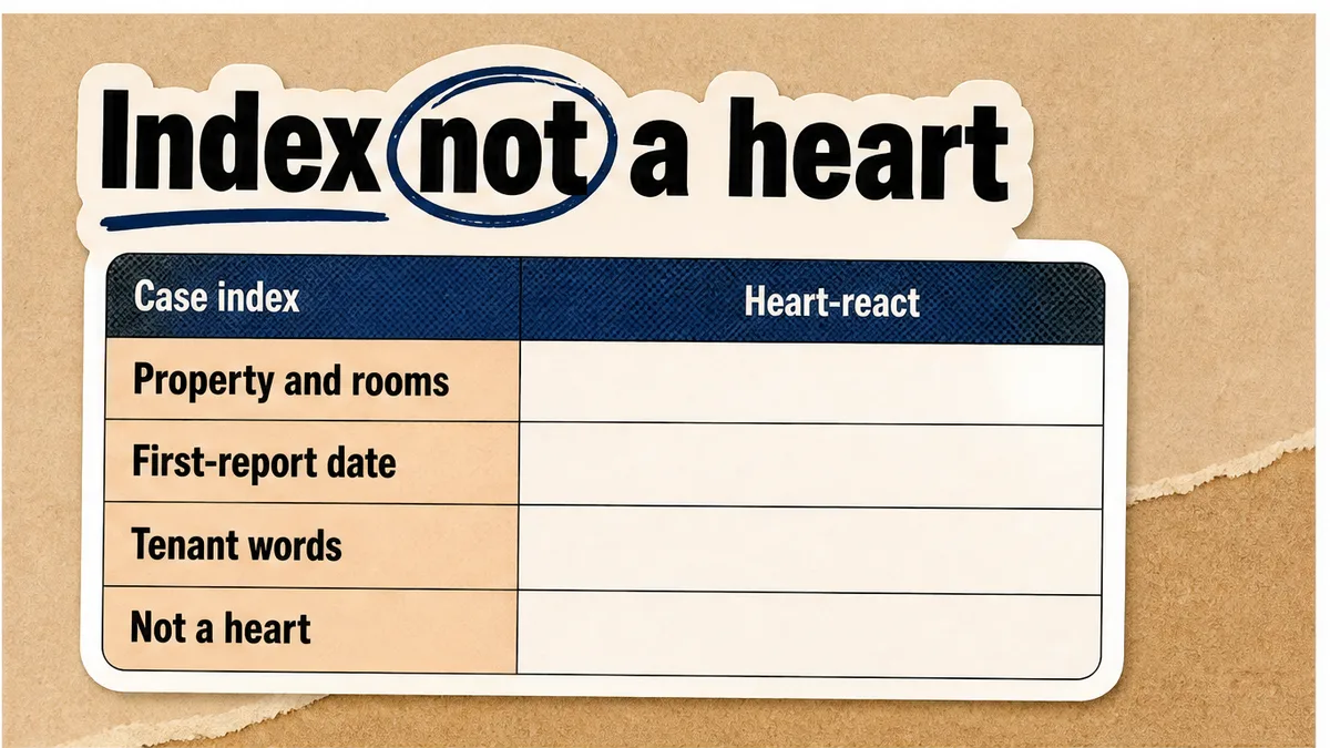 Case index fields versus a heart-react: property, rooms, first-report date, tenant words