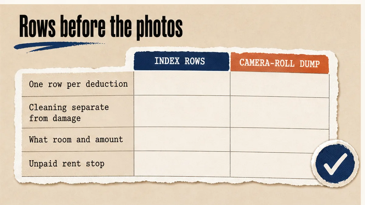 Claim-line index first, not a camera-roll dump of photos
