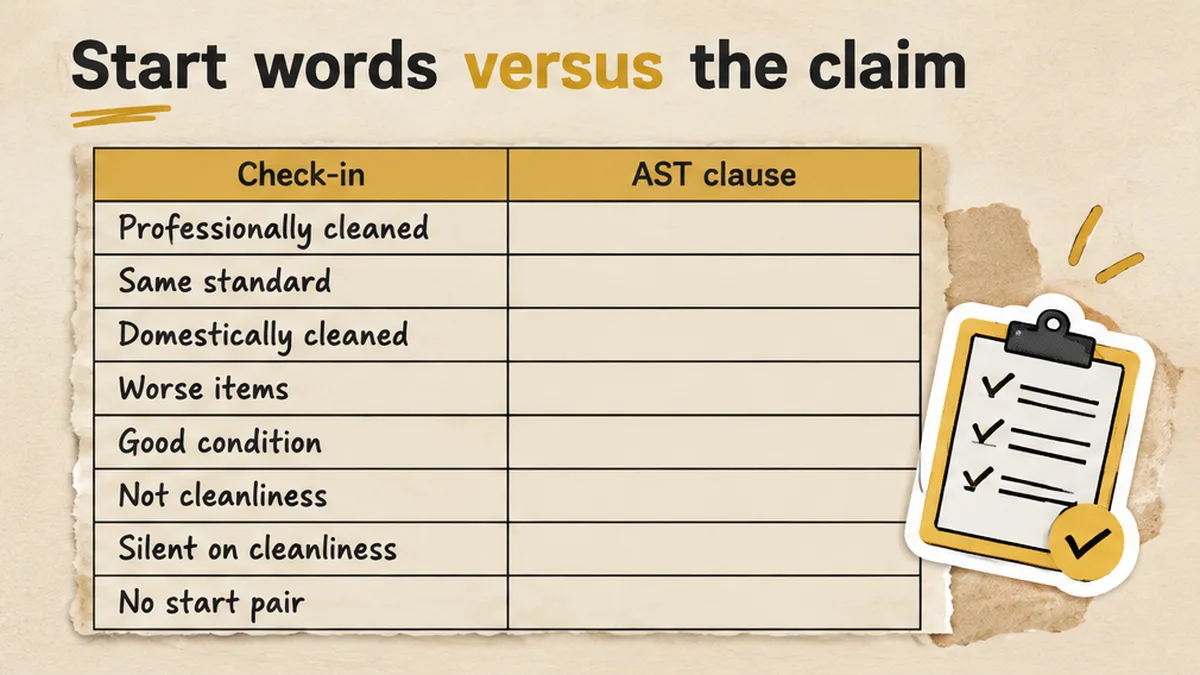 Check-in cleanliness line beside an AST professional-clean clause, no people