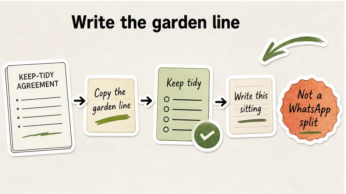 Workflow to copy the silent or keep-tidy garden line onto one written page