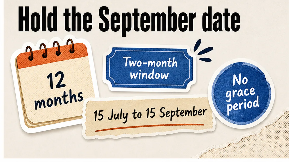 Two-month booking window from 15 July to a 15 September anniversary