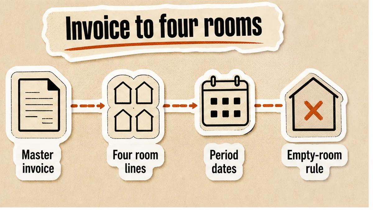 Master house invoice attached to four room share lines