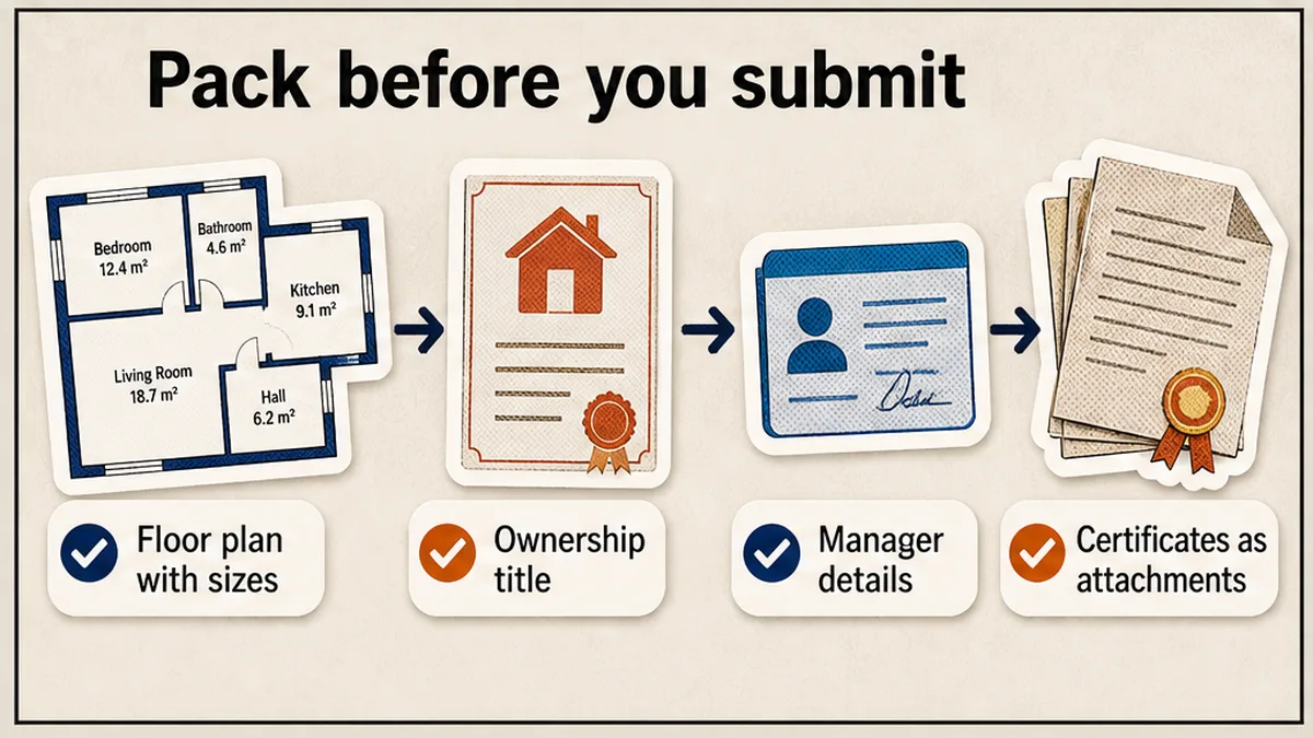 Workflow stickers for floor plan, ownership, certificates and licence clip