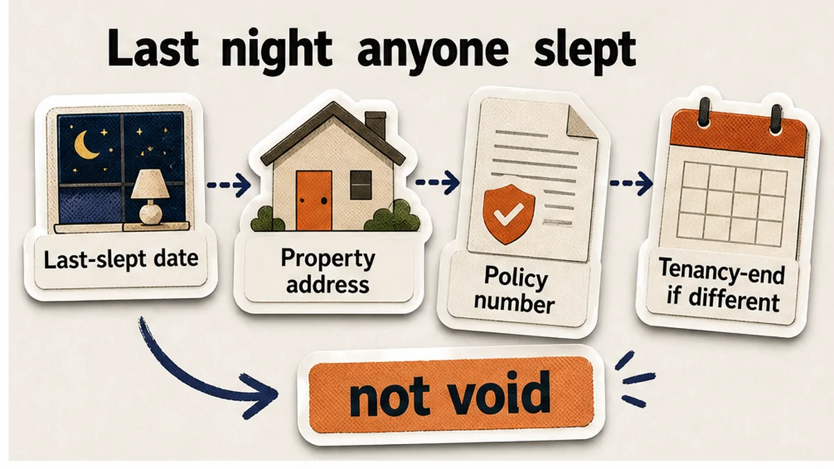 Workflow of occupancy-email fields: last-slept date, address, policy number, tenancy-end if different