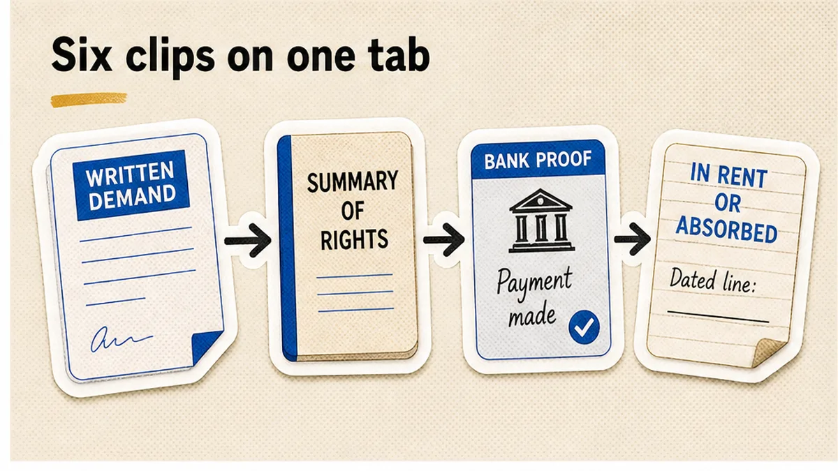 Chain of demand, summary, bank proof and a dated in-rent or absorbed note