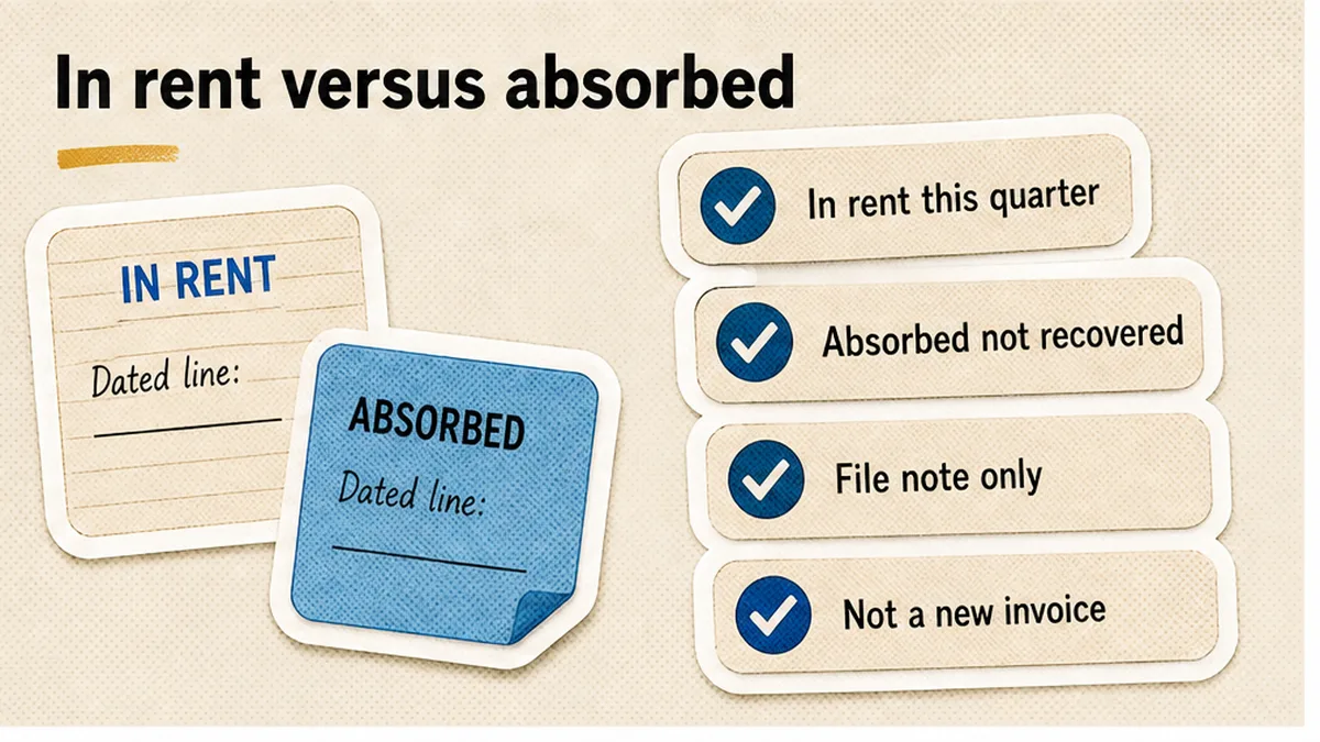 Checklist to write a dated in-rent or absorbed file note, not a new invoice