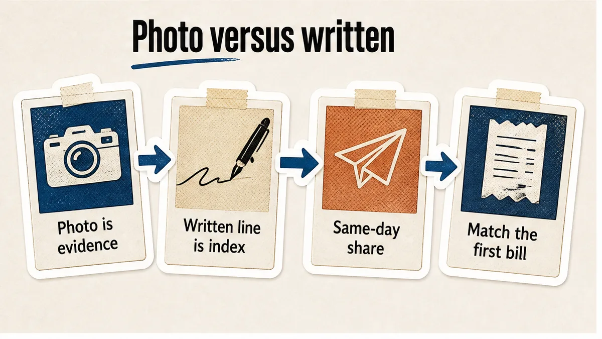 Photo as evidence and written line as the index
