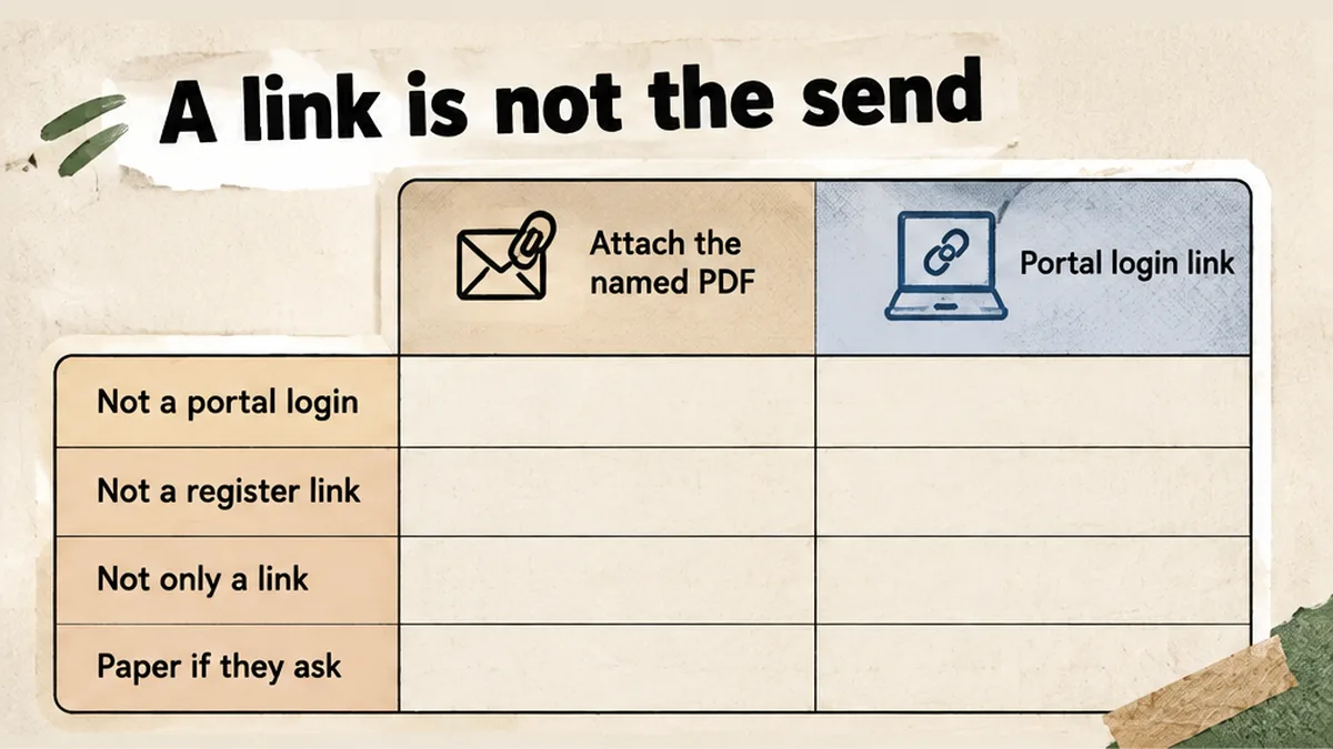 Email compose window with CP12-12-Oak-2026-09-12.pdf attached, not a portal login link