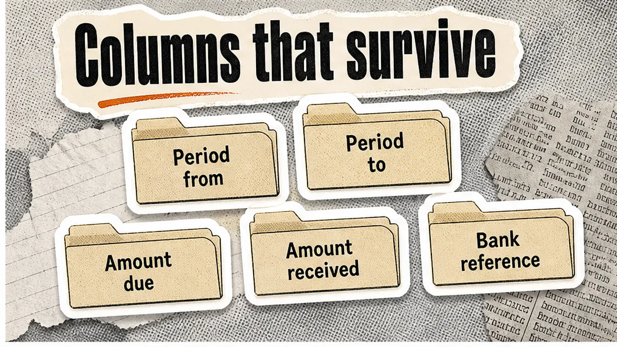 Period from period to due received and bank reference columns