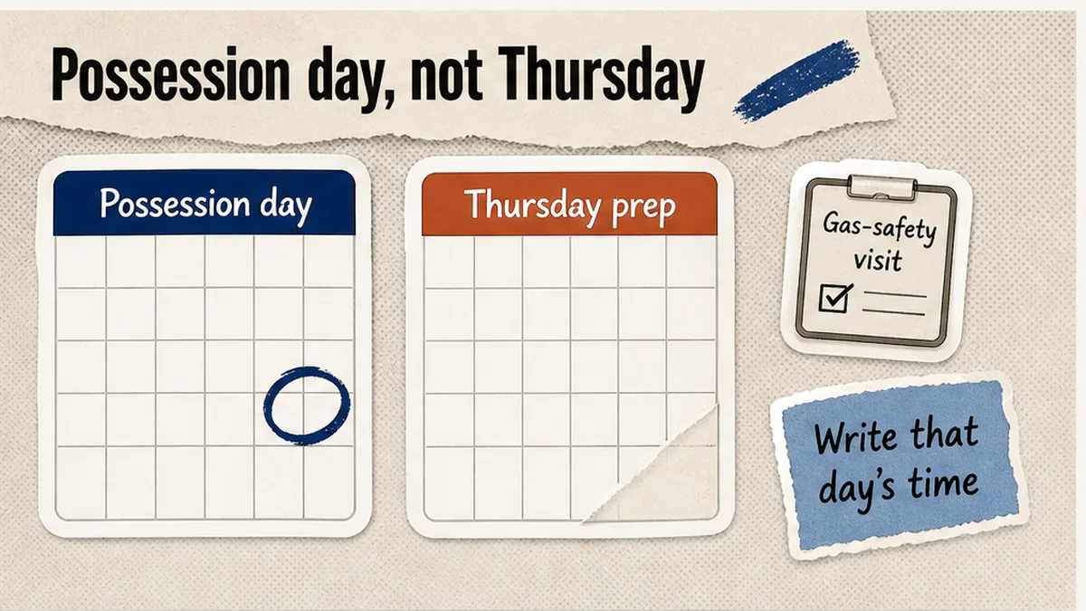 Calendar marked on Saturday possession day, not a Thursday cleaner visit