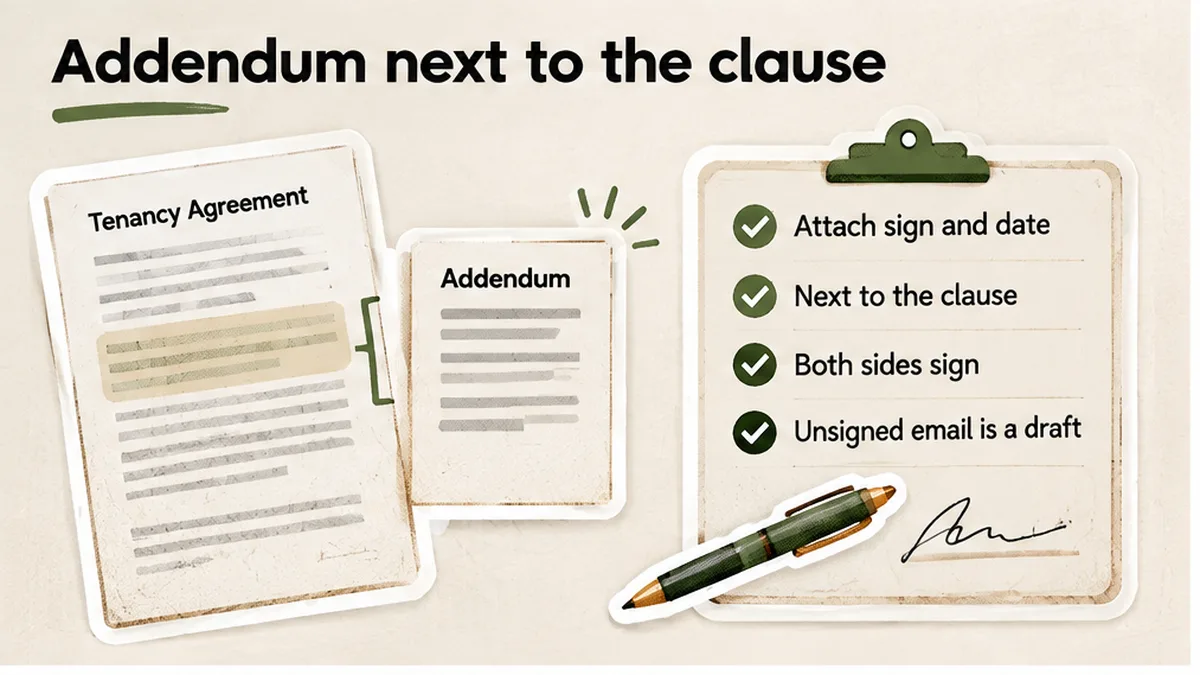 Checklist: addendum filed next to the clause it changes