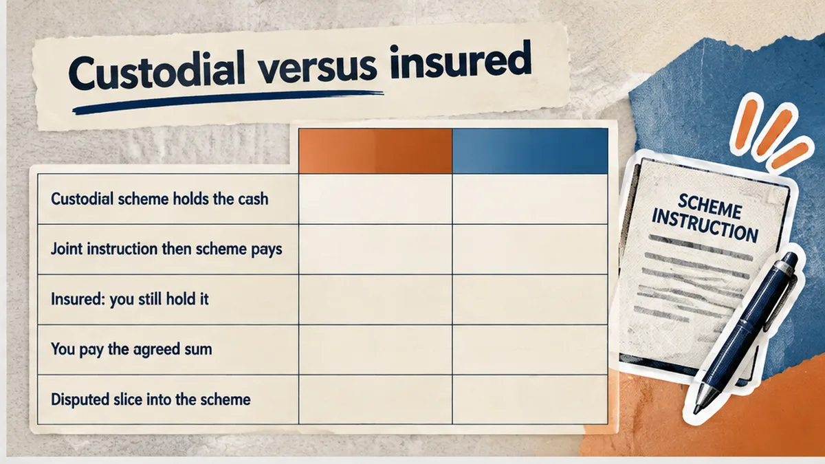 Custodial versus insured repayment: scheme holds the cash versus you pay the agreed sum, no scheme logos