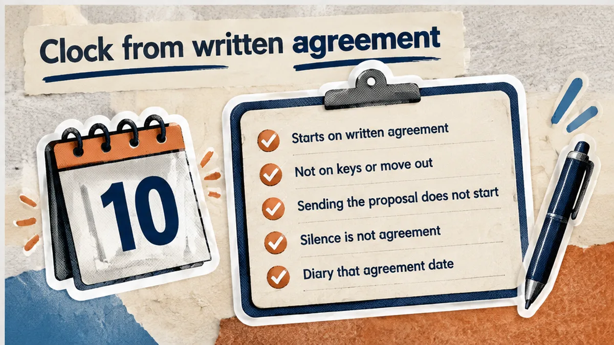 Calendar with the 10-day box dated from written agreement, not from the keys-in day