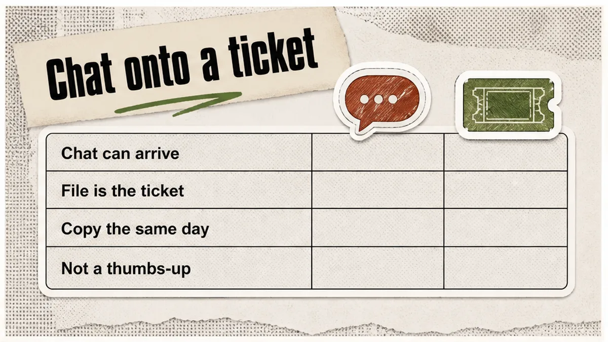 Chat leak copied onto a dated written ticket with unit and room fields