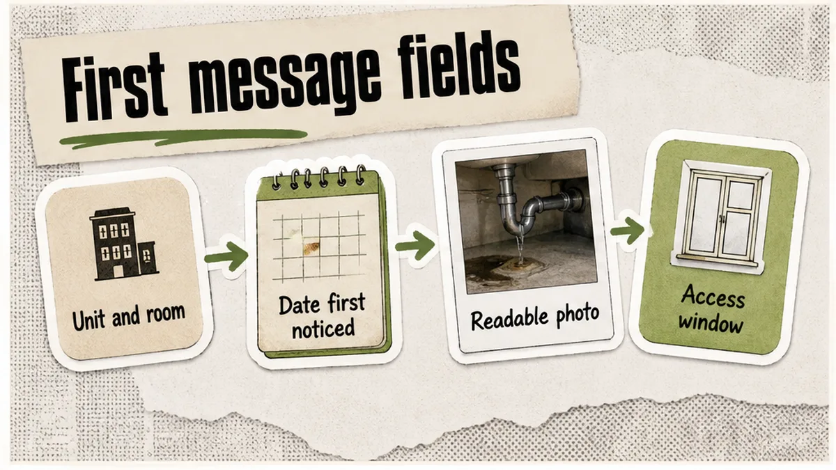 First-message fields: unit, room, photo, and access window