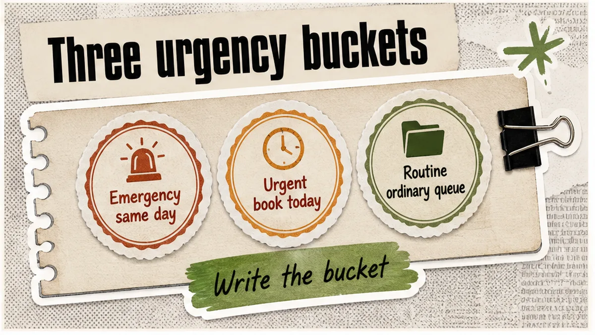 Three urgency buckets on a ticket: emergency, urgent, routine
